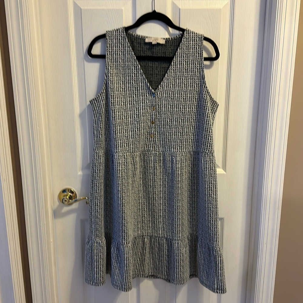 LOFT Black and White Sleeveless V-Neck Mini Dress